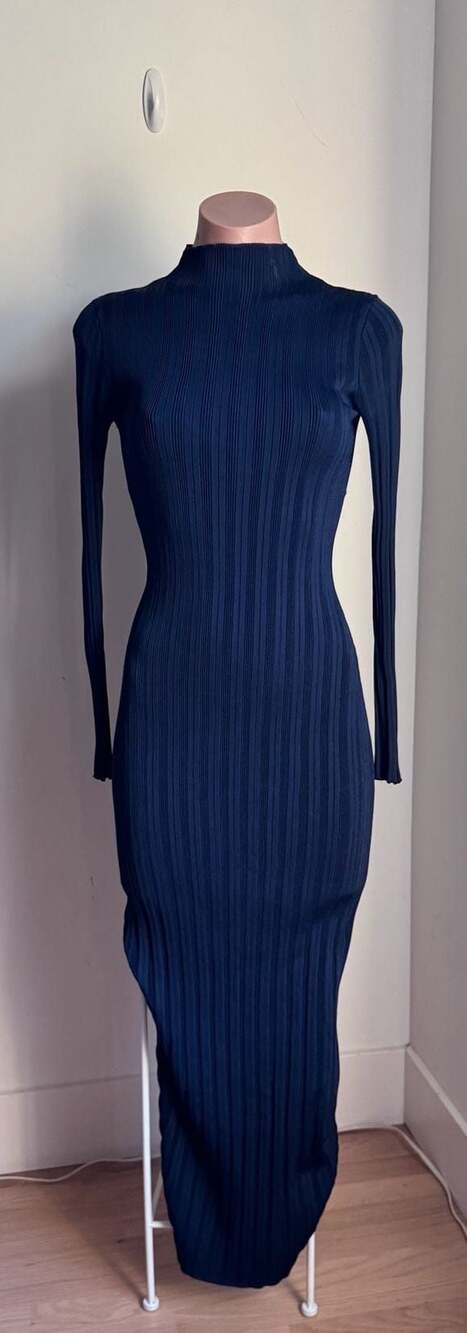 Abercrombie & Fitch Ribbed Mock Neck Midi Dress navy blue Size XS